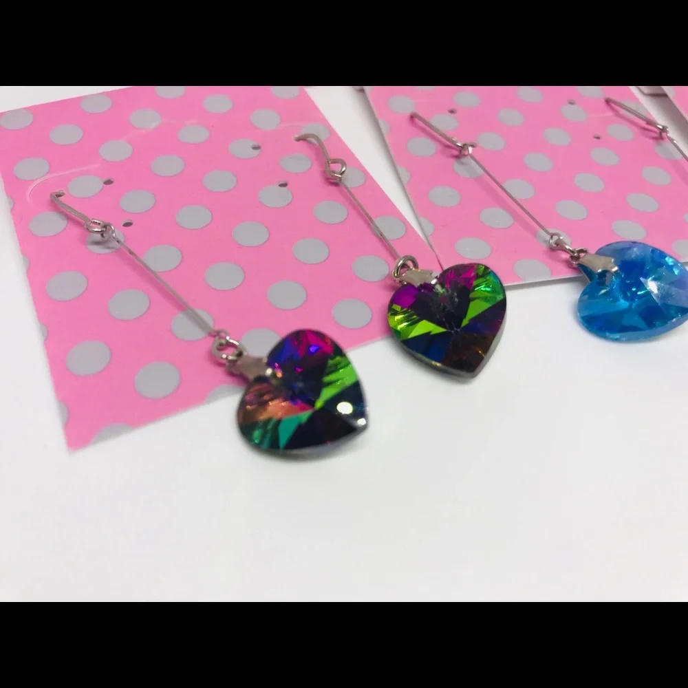 Rainbow crystal heart earrings vintage